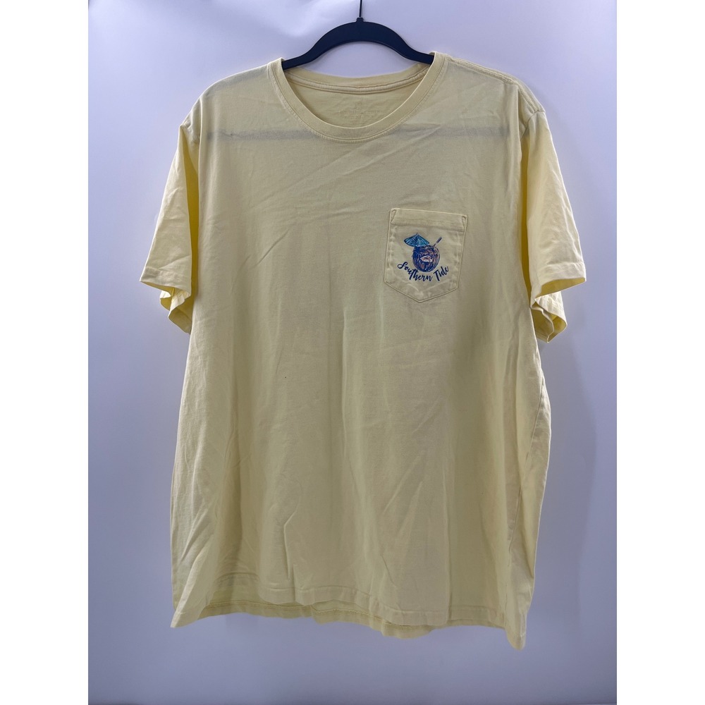 Southern Tide Tropic Like It's Hot Pocket T-Shirt Yellow Mens XL Short Sleeve